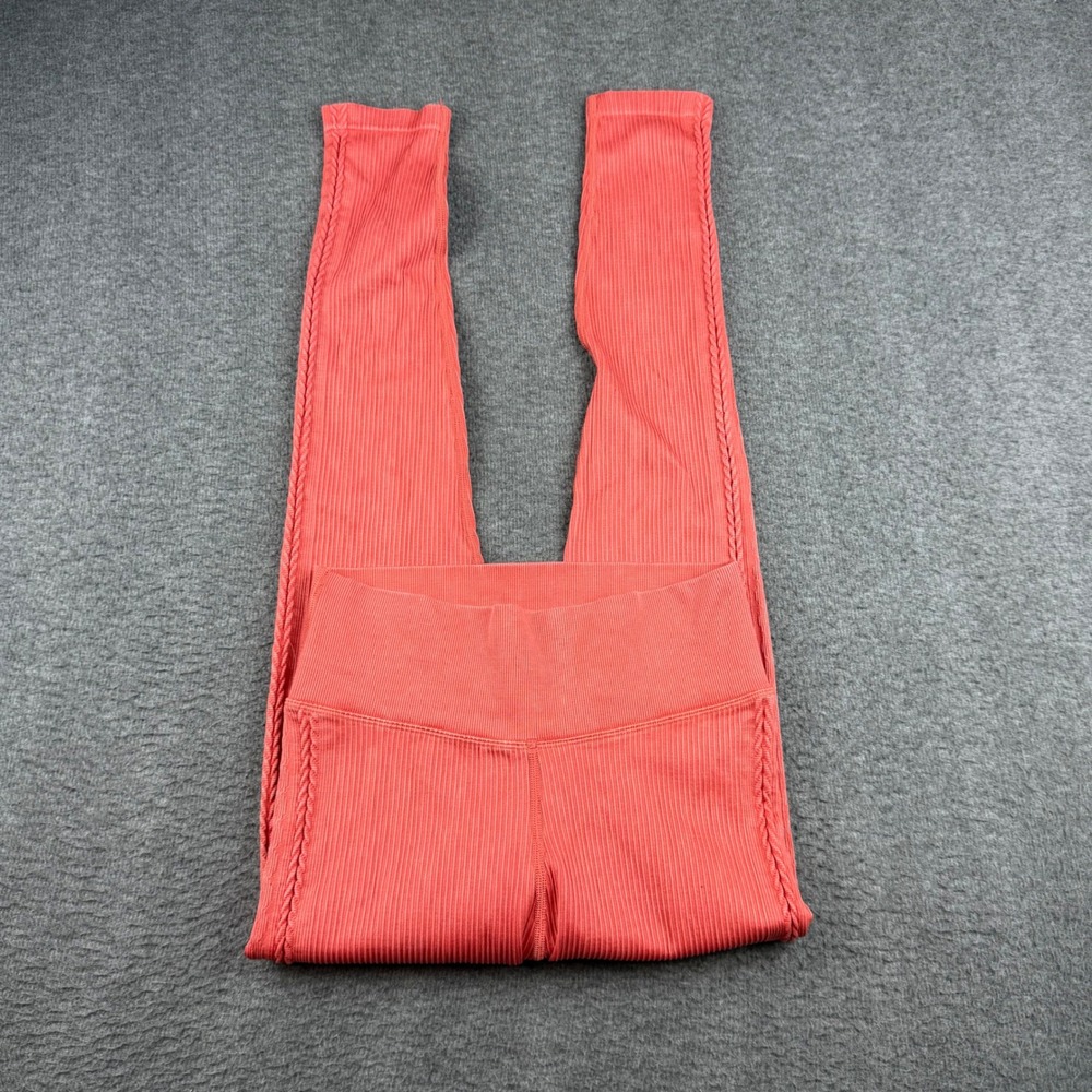 OFFLINE by Aerie Leggings Womens M Coral Orange Ribbed Seamless Braided 7/8 High